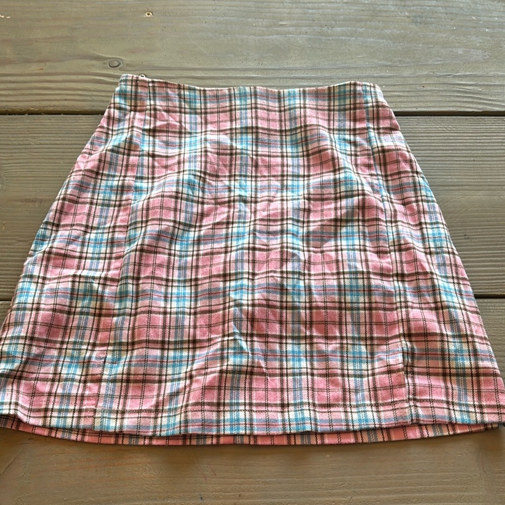 Brandy Melville Pink Plaid Mini Skirt